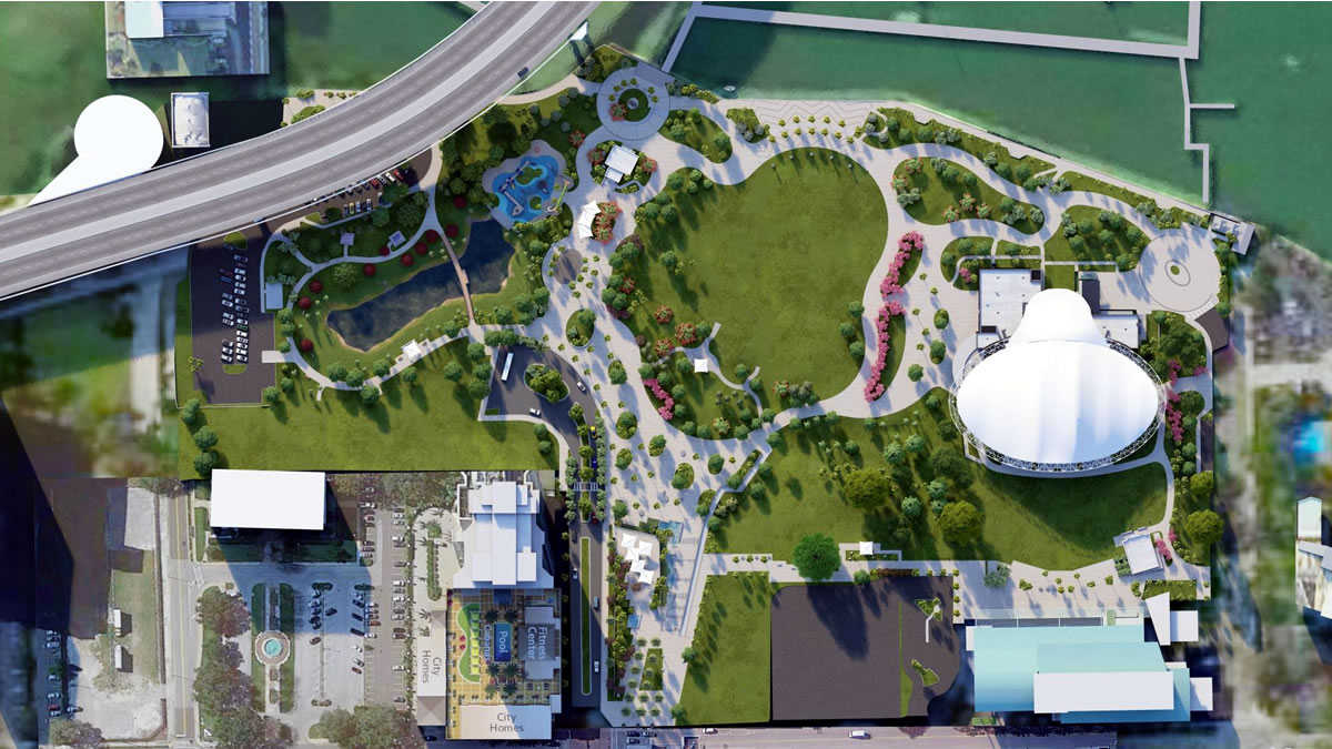 Coachman Park aerial view rendering of layout image